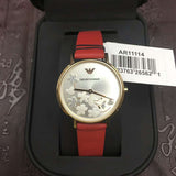 Emporio Armani Kappa Classic Quartz Silver Dial Red Leather Strap Watch For Women - AR11114