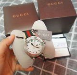 Gucci G Timeless White Dial Two Tone Nylon Strap Watch For Men - YA126231