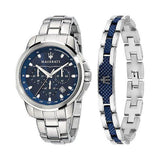 Maserati Successo Chronograph Blue Dial Silver Steel Strap Watch For Men - R8873621002