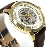 Fossil Townsman Automatic Skeleton Gold Dial Brown Leather Strap Watch for Men - ME3043