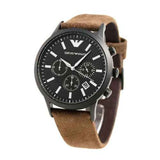 Emporio Armani Chronograph Black Dial Brown Leather Strap Watch For Men - AR11078