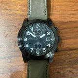 Marc Jacobs Larry Chronograph Black Dial Olive Leather Strap Watch for Men - MBM5034