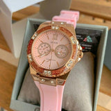 Guess Rose Gold Dial with Diamonds Pink Rubber Strap Watch For Women - W1053L3