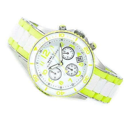 Marc Jacobs Rock Chronograph White Dial White & Green Silicone Strap Watch for Women - MBM2592