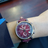 Fossil Original Boyfriend Sport Chronograph Maroon Dial Maroon Leather Strap Watch for Women - ES4114