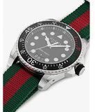 Gucci Dive Black Dial Red & Green Nylon Strap Watch For Men - YA136209