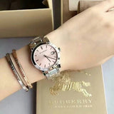 Burberry The City Pink Dial Silver Steel Strap Watch for Women - BU9124