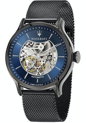 Maserati Epoca Automatic Skeleton Blue Dial Mesh Bracelet Watch For Men - R8823118002