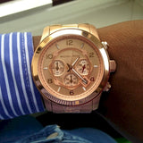 Michael Kors Runway Chronograph Rose Gold Dial Rose Gold Steel Strap Watch for Men - MK8096