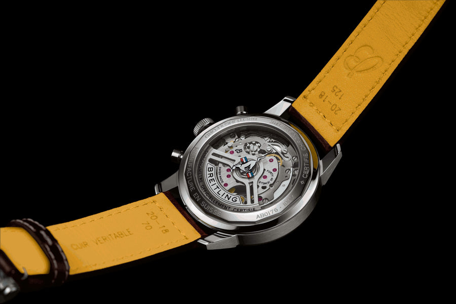 Breitling Premier B01 Chronograph 42 Black Dial Black Leather Strap Watch for Men - AB0145221B1P1