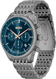 Hugo Boss Gregor Chronograph Blue Dial Grey Steel Strap Watch For Men - 1514083