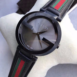 Gucci Interlocking G XL Black Dial Red & Green Leather Strap Watch For Men - YA133206