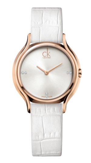 Calvin Klein Skirt White Dial White Leather Strap Watch for Women - K2U236KW