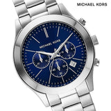 Michael Kors Slim Runway Chronograph Blue Dial Silver Steel Strap Watch For Men - MK8917