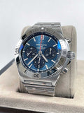 Breitling Chronomat B01 42mm Blue Dial Silver Steel Strap Watch for Men - AB0134101C1A1