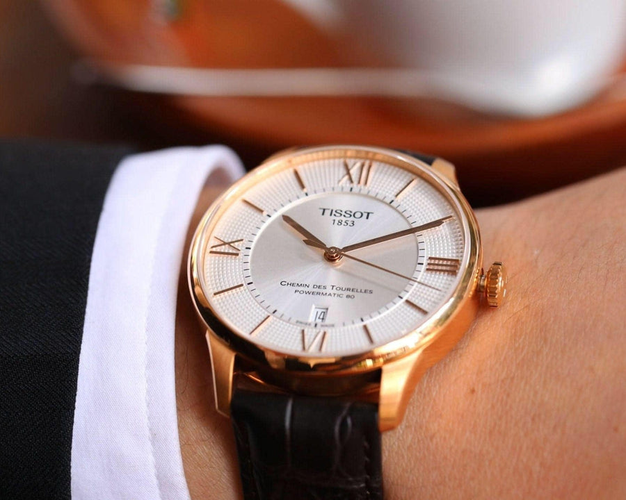 Tissot Chemin Des Tourelles Powermatic 80 Silver Dial Brown Leather Strap Watch For Men - T099.407.36.038.00