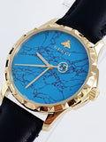 Gucci G Timeless Turquoise Blue Dial Black Leather Strap Watch For Men - YA126462