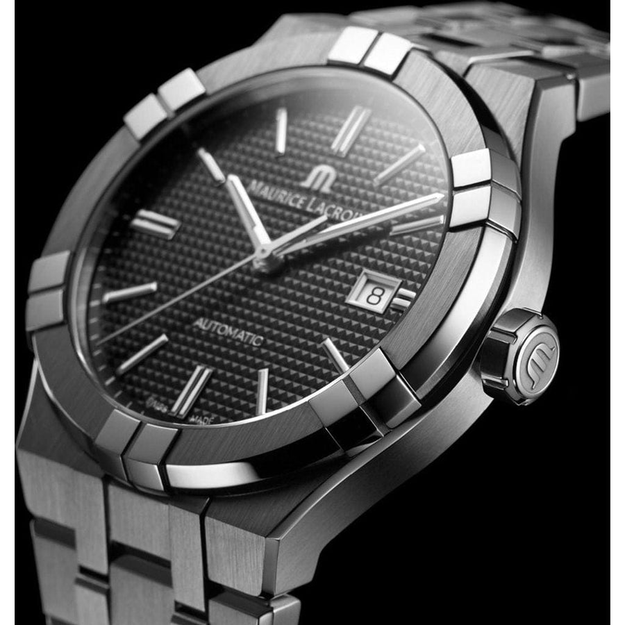 Maurice Lacroix Aikon Automatic Black Dial Silver Steel Strap Watch for Men - AI1807-SS002-330-1