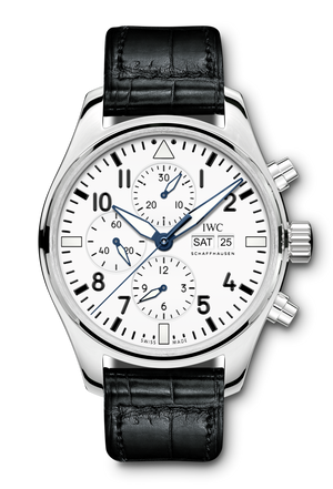 IWC Pilot’s Watch Chronograph Edition “150 Years” White Dial Black Leather Strap Watch for Men - IW377725