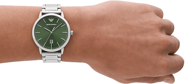 Emporio Armani Claudio Green Dial Silver Steel Strap Watch for Men - AR11575