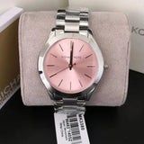 Michael Kors Slim Runway Quartz Pink Dial Silver Steel Strap Watch For Women - MK3380