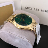 Michael Kors Slim Runway Green Dial Gold Steel Strap Watch for Women - MK3435