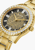 Guess Night Life Diamonds Black Dial Gold Steel Strap Watch for Women - GW0405L2