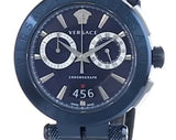 Versace Aion Chronograph Blue Dial Blue Leather Strap Watch for Men - VBR070017