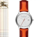 Burberry The City Silver Dial Orange Leather Strap Watch for Women - BU9121