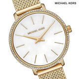 Michael Kors Pyper Quartz Mother of Pearl White Dial Gold Mesh Bracelet Watch For Women - MK4619