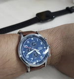 Fossil Retro Pilot Chronograph Blue Dial Brown Leather Strap Watch for Men - FS5832