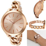 Michael Kors Slim Runway Rose Gold Dial Rose Gold Steel Strap Watch for Women - MK3223