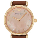 Emporio Armani Gianni T Bar Quartz Pink Mother of Pearl Dial Brown Leather Strap Watch For Women - AR1960