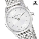 Calvin Klein Minimal White Dial Silver Mesh Bracelet Watch for Women - K3M23126