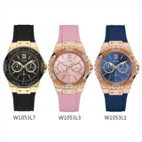 Guess Rose Gold Dial with Diamonds Pink Rubber Strap Watch For Women - W1053L3