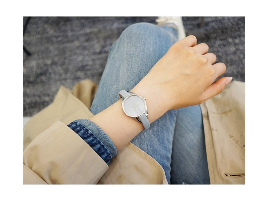 Calvin Klein Rebel Grey Dial Grey Leather Strap Watch for Women - K8P231Q4