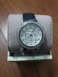 Michael Kors Parker White Dial Navy Blue Leather Strap Watch for Women - MK2293