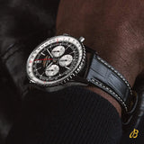 Breitling Navitimer B01 Chronograph 46 Black Dial Black Leather Strap Watch for Men - AB0137211B1P1