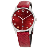 Gucci G-Timeless Mother of Pearl Red Dial Red Leather Strap Watch For Women - YA1264041