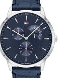 Tommy Hilfiger Brad Chronograph Quartz Blue Dial Blue Leather Strap Watch For Men - 1710387