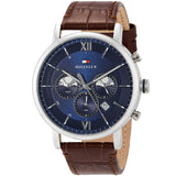 Tommy Hilfiger Evan Chronograph Blue Dial Brown Leather Strap Watch for Men - 1710393