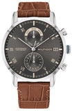 Tommy Hilfiger Kane Grey Dial Brown Leather Strap Watch for Men - 1710398