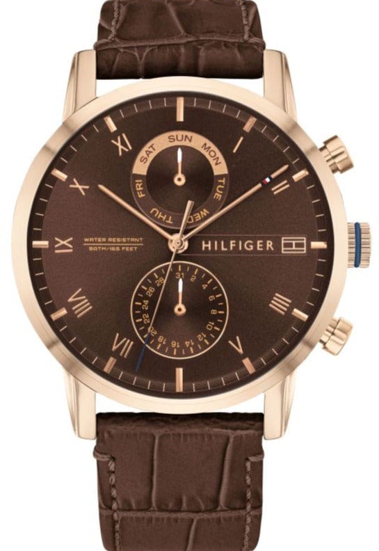 Tommy Hilfiger Kane Brown Dial Brown Leather Strap Watch for Men - 1710400