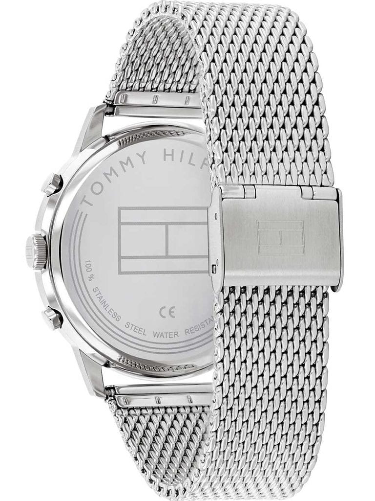 Tommy Hilfiger Kane Black Dial Silver Mesh Bracelet Watch for Men - 1710402