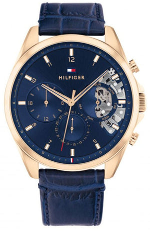 Tommy Hilfiger Baker Chronograph Quartz Blue Dial Blue Leather Strap Watch For Men - 1710451