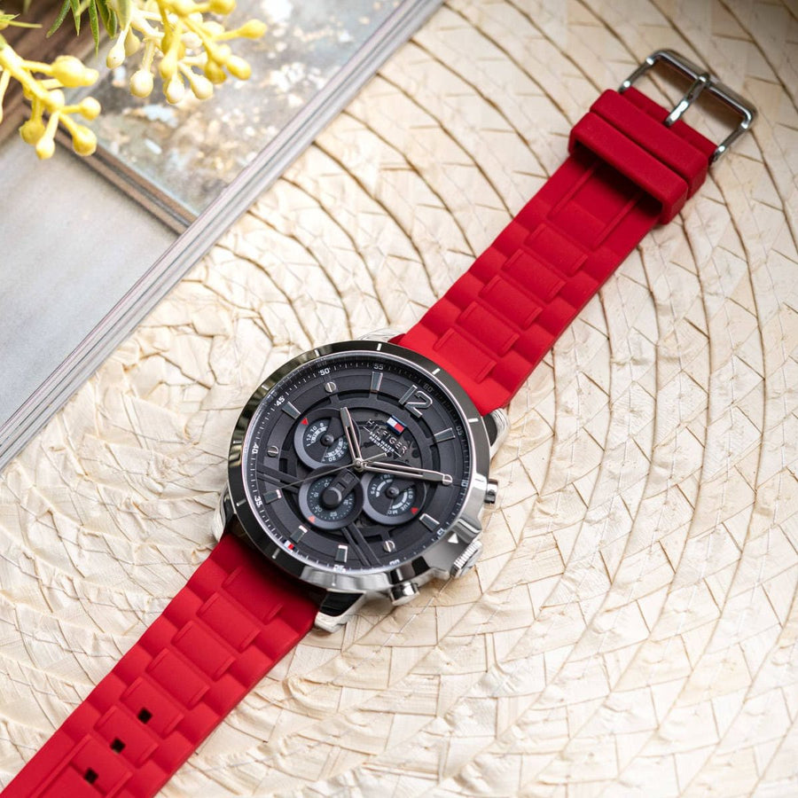 Tommy Hilfiger Luca Chronograph Grey Dial Red Silicone Strap Watch For Men - 1710490