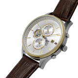 Tommy Hilfiger Weston Chronograph Silver Dial Brown Leather Strap Watch For Men - 1710501