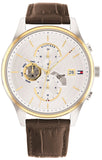 Tommy Hilfiger Weston Chronograph Silver Dial Brown Leather Strap Watch For Men - 1710501