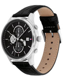 Tommy Hilfiger Weston Chronograph Black Dial Black Leather Strap Watch For Men - 1710502