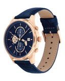 Tommy Hilfiger Weston Chronograph Blue Dial Blue Leather Strap Watch For Men - 1710503